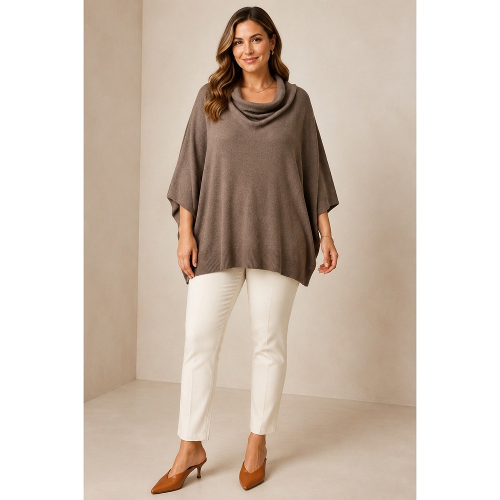 Neiman Marcus 100% Cashmere Cowl Neck Dolman Sweater Brown 2X Quiet Luxury Boho